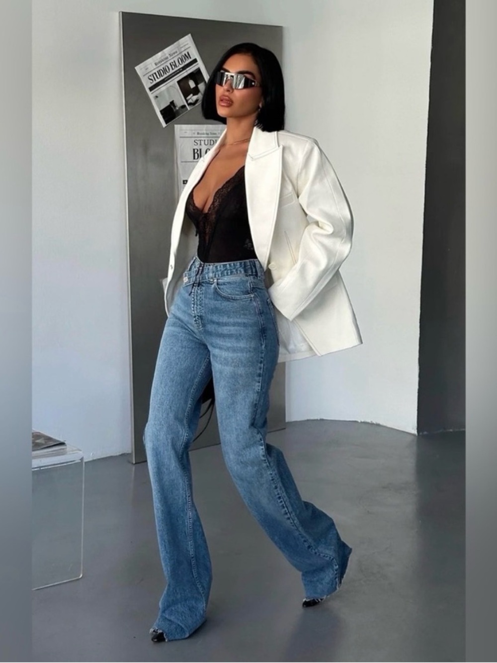 High-Rise Wide-Leg Jeans in Medium Blue Wash, size 4.